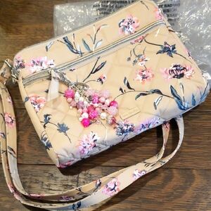 Vera  Bradley Triple Compartment Crossbody Bag In Strawflowers Performance Twill